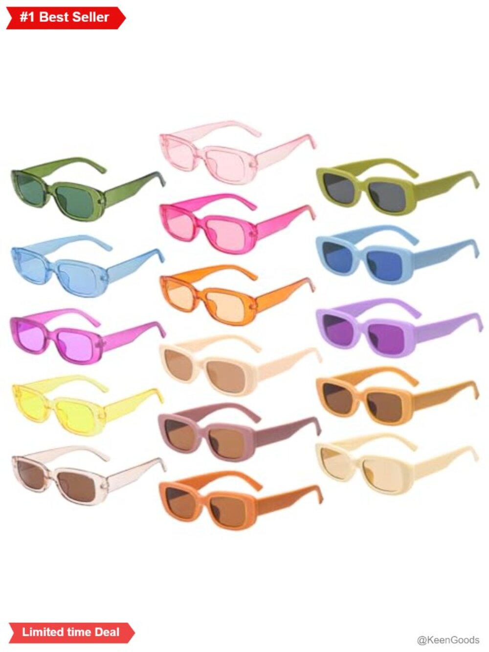 16 Pack Retro Rectangle Sunglasses UV400 Plastic Full Frame Classic